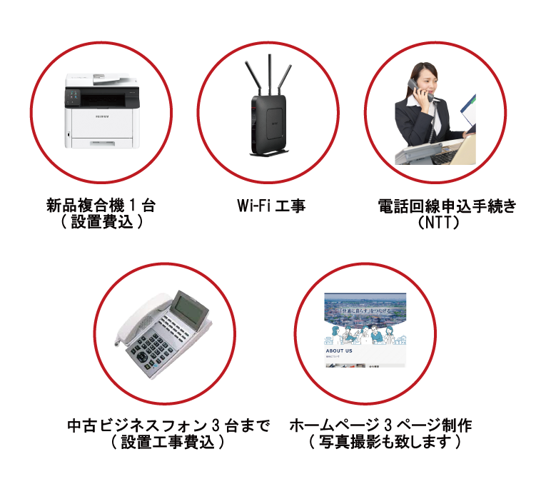 複合機・WIFI工事・電話回線申込・中古ビジネスフォン・ホームページ制作